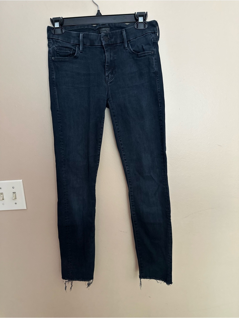 MOTHER Black Skinny Jeans with Raw Hem